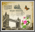 伦敦大桥 花卉蝴蝶 无框画