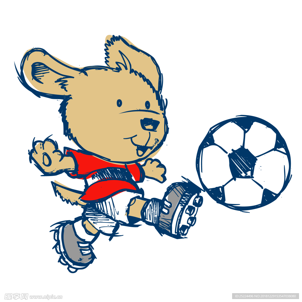 卡通 兔子 踢足球 PNG素材