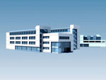 现代学校教学楼区建筑群