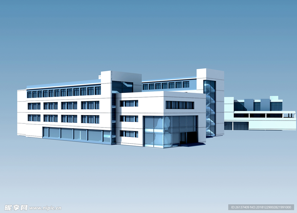 现代学校教学楼区建筑群