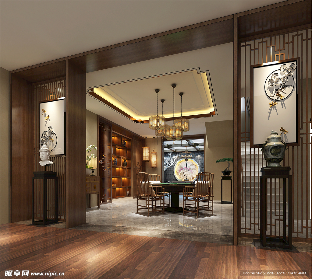 中式餐厅效果图3d模型