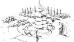 环形广场建筑地标速写矢量插画