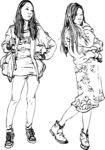 潮流女孩速写素描作品矢量图高清