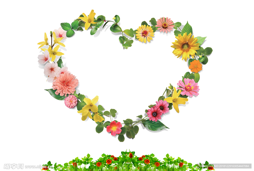 花朵围成的心形
