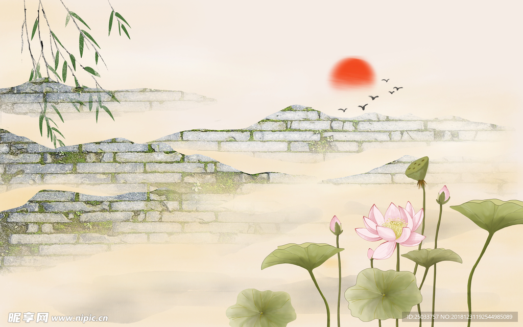 中式砖墙创意玄关屏风背景墙底纹