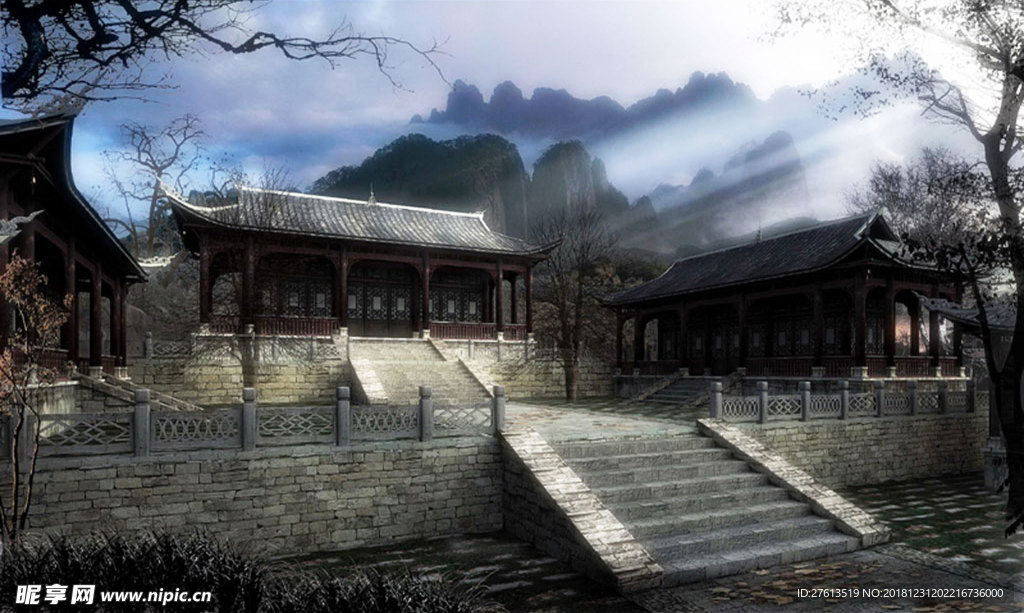 山中寺庙设计画册图片
