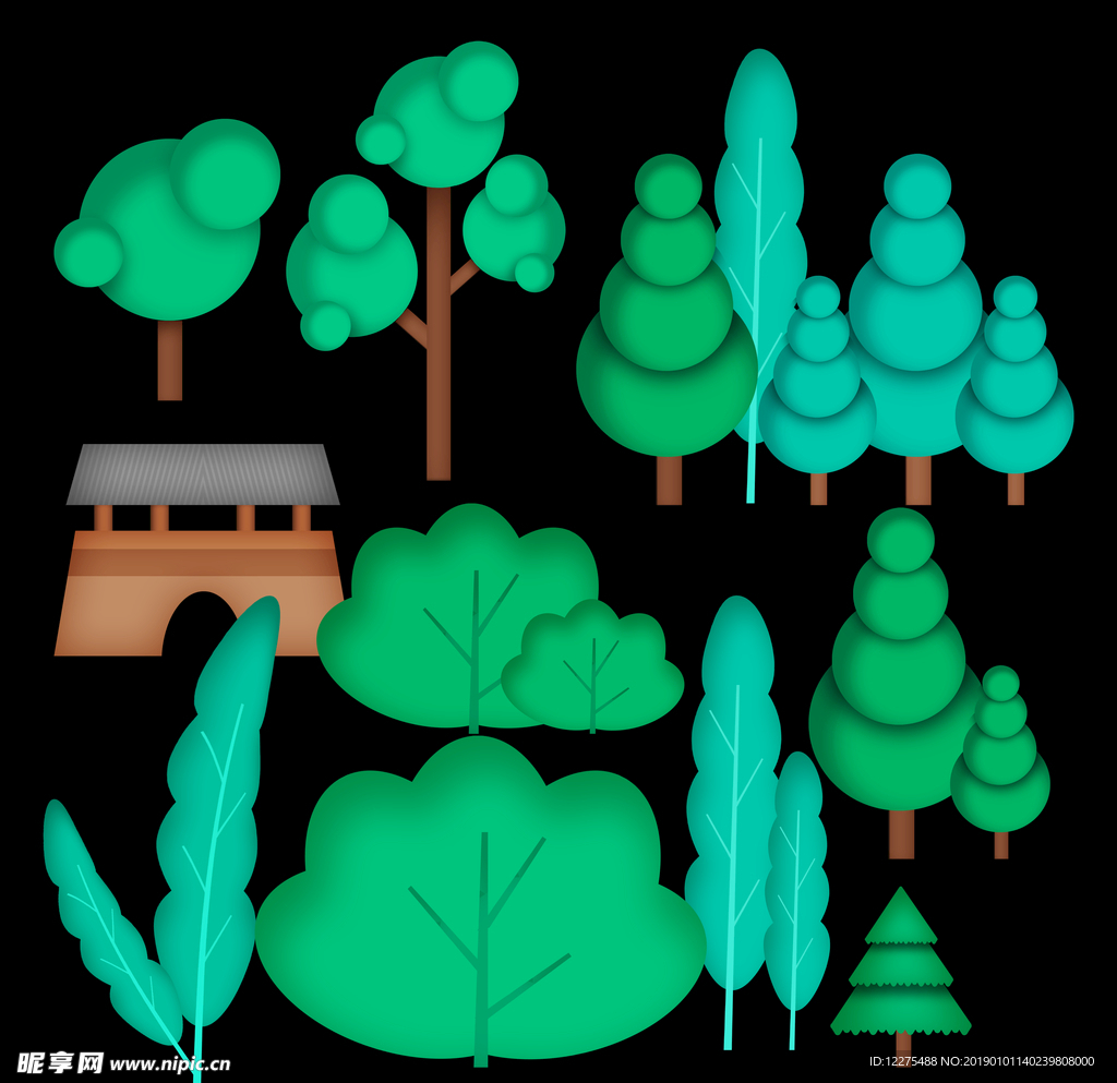 森林树木插画素材