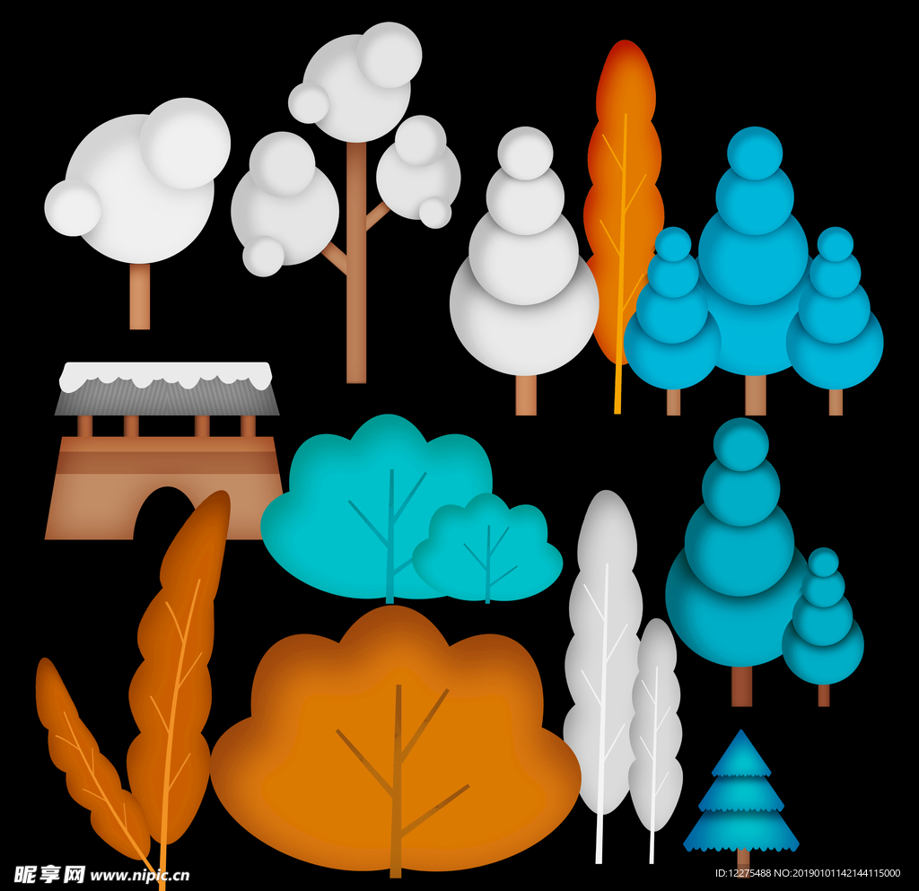 冬季森林树木插画素材