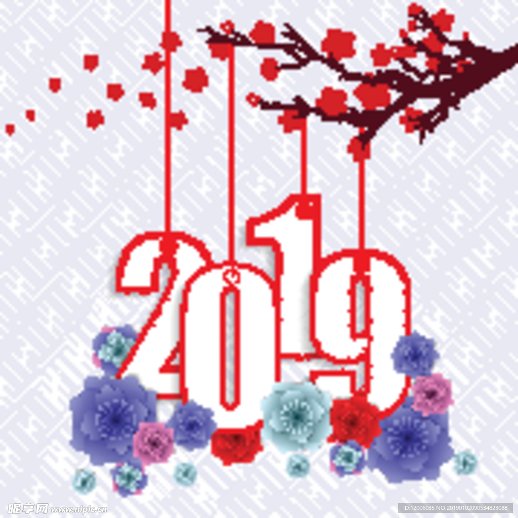 2019年红边艺术字挂饰矢量图