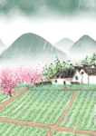 田园淡绿色风景水墨