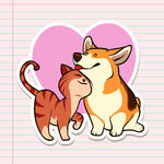 可爱猫咪和柯基犬贴纸矢量素材