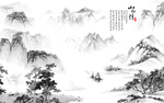 淡色水墨山川风景