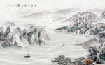 淡色水墨大气山脉风景