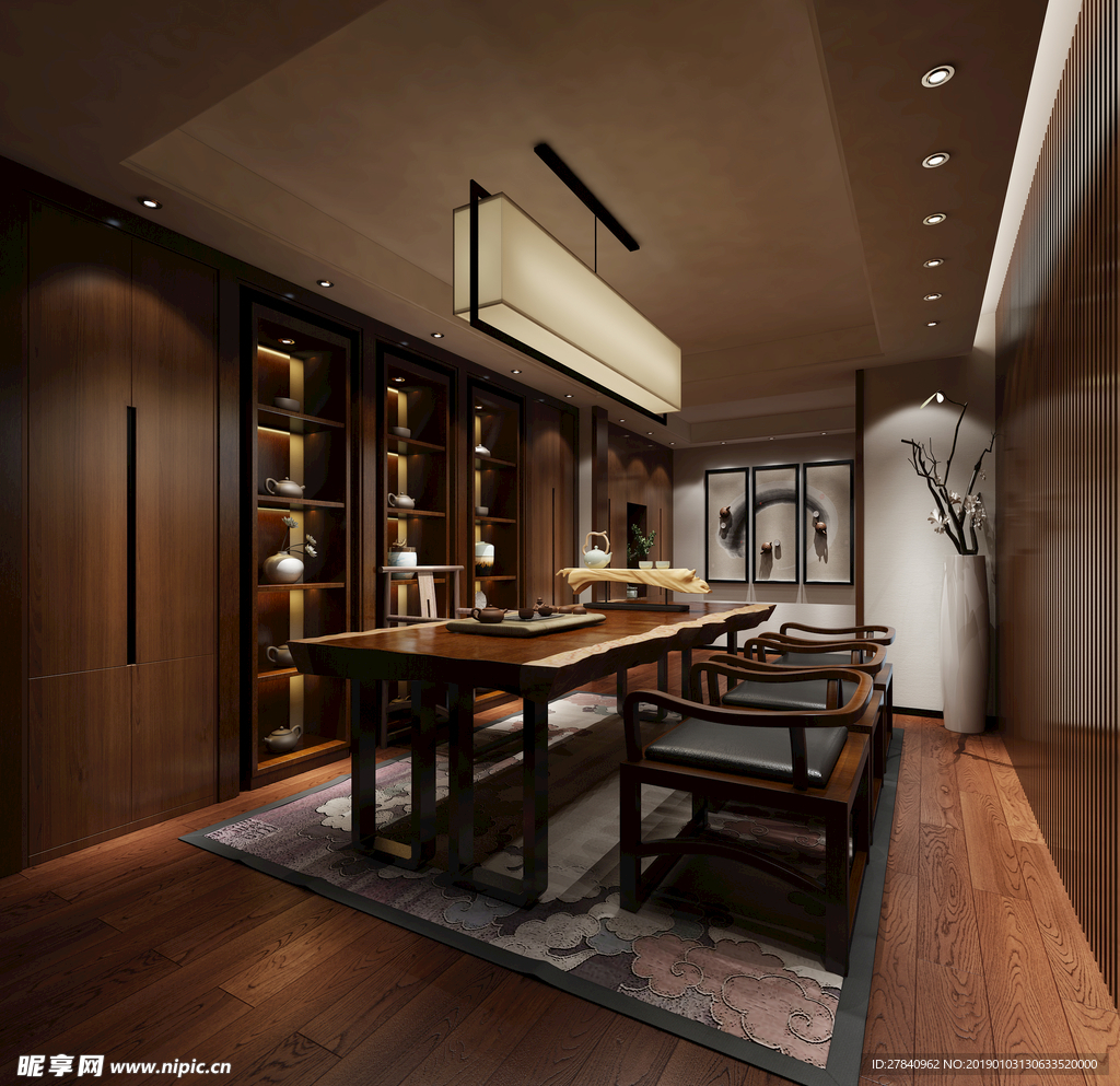 中式茶室3D模型效果图