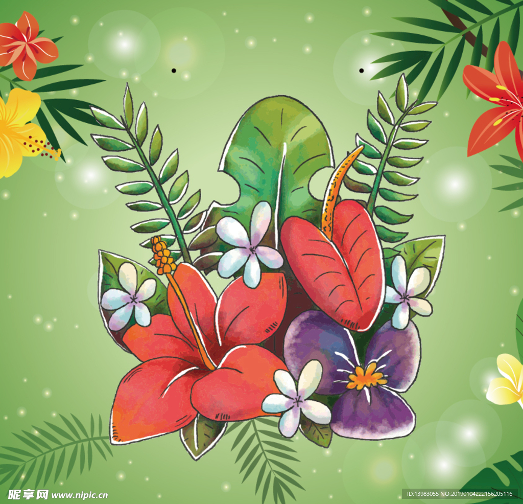 水彩绘热带花束