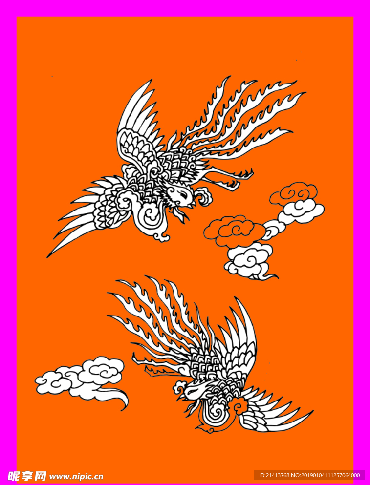 手绘线描凤凰