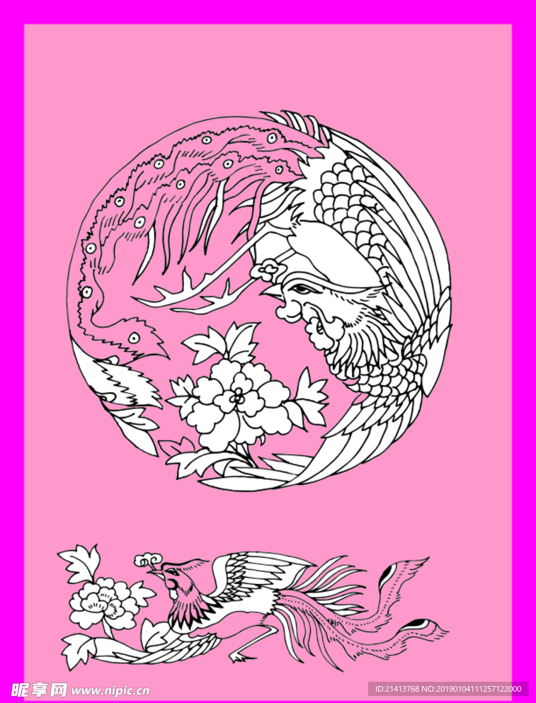 手绘线描凤凰