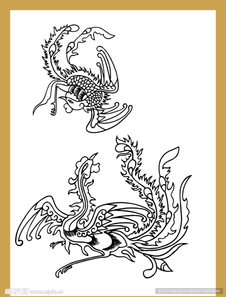 手绘线描凤凰