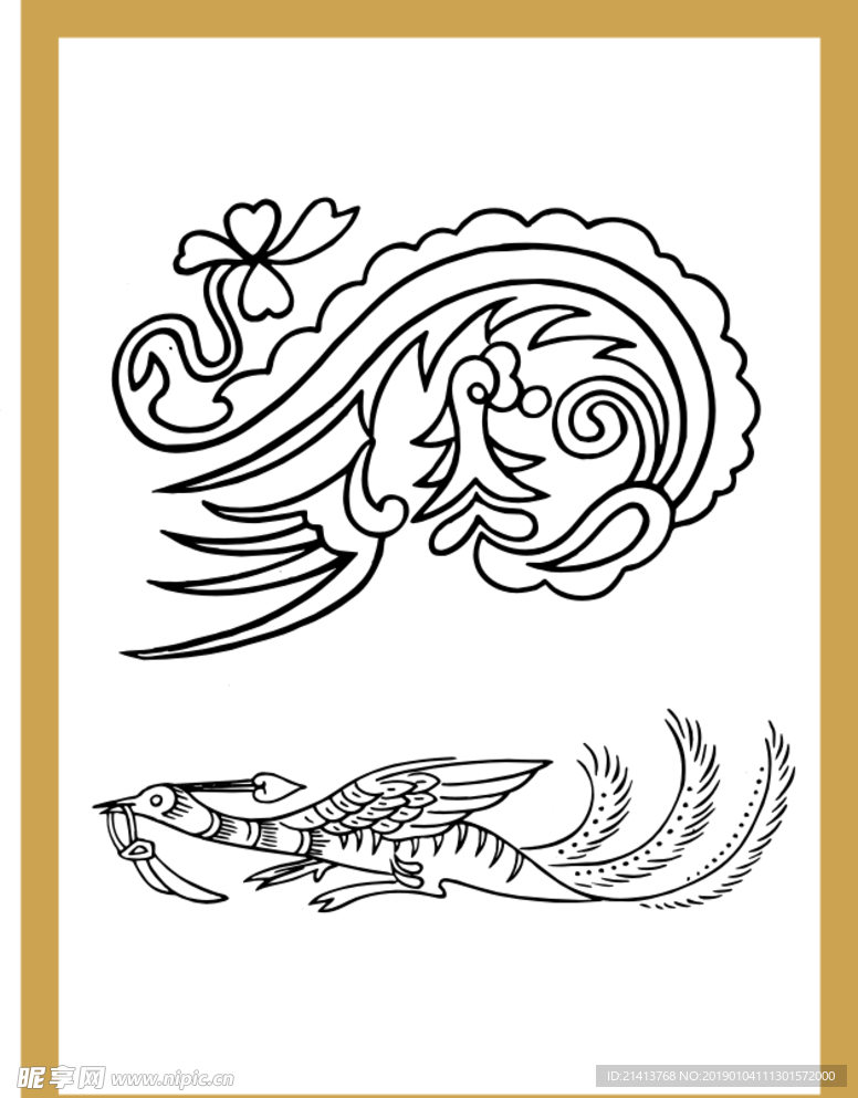 手绘线描凤凰