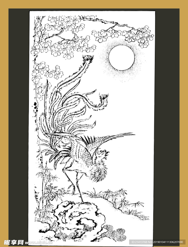 手绘线描凤凰