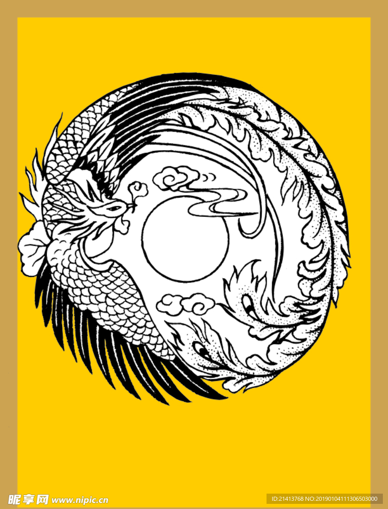 手绘线描凤凰