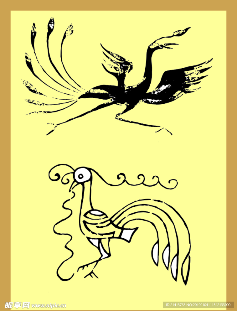 手绘线描凤凰