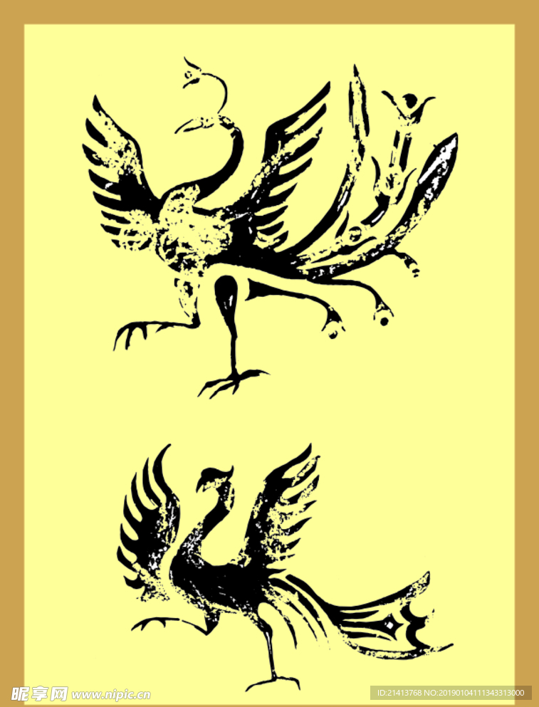 手绘线描凤凰