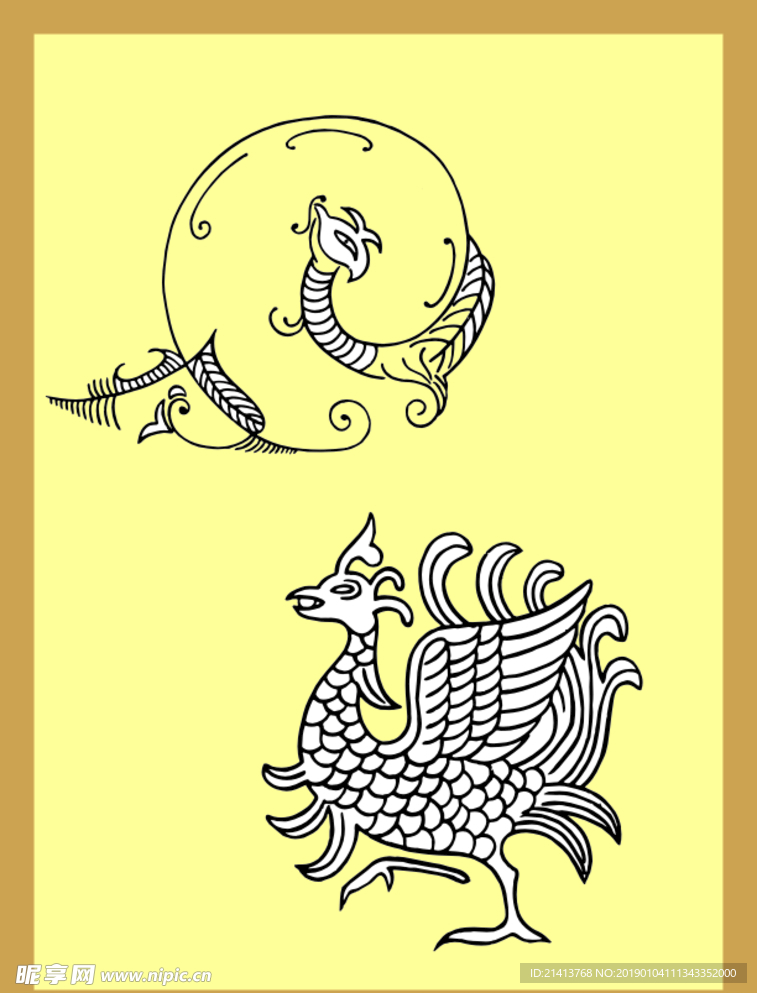 手绘线描凤凰