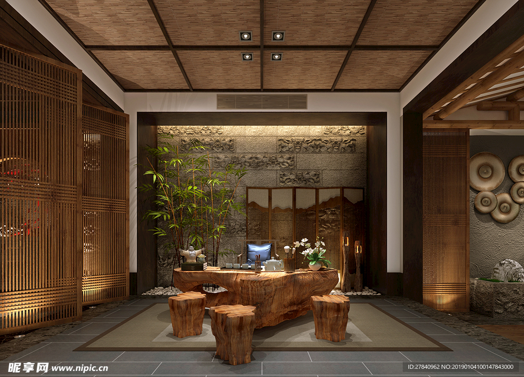 中式茶室效果图3D模型