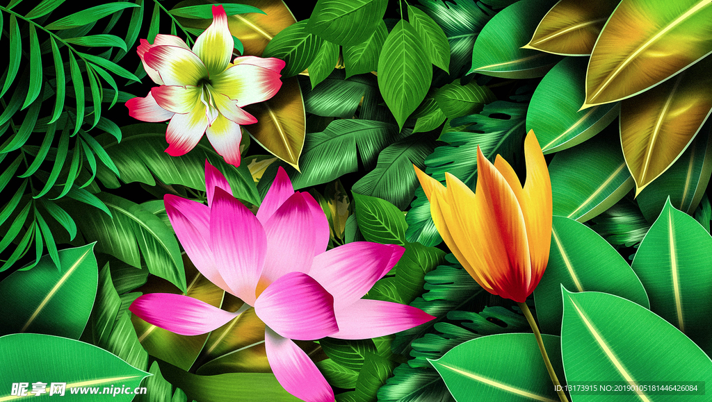 花朵绿叶背景素材