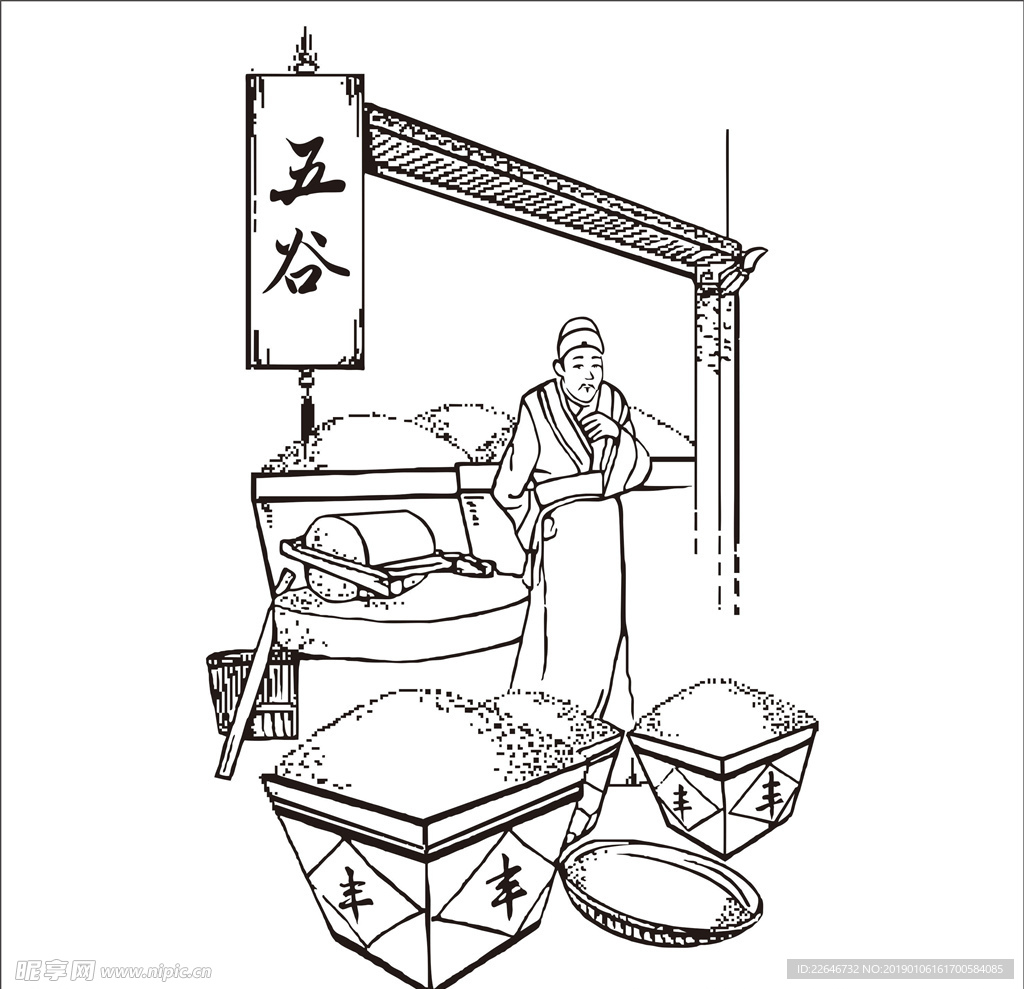 古代粮店线描图