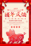红色大气猪年送福春节海报