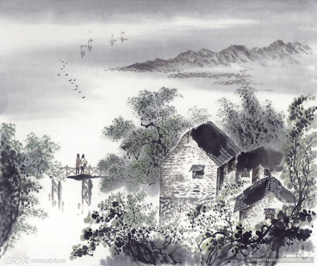 山村风景中式国画