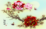 富贵彩色牡丹花家庭画