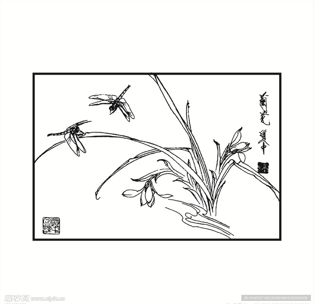 蜻蜓与花卉