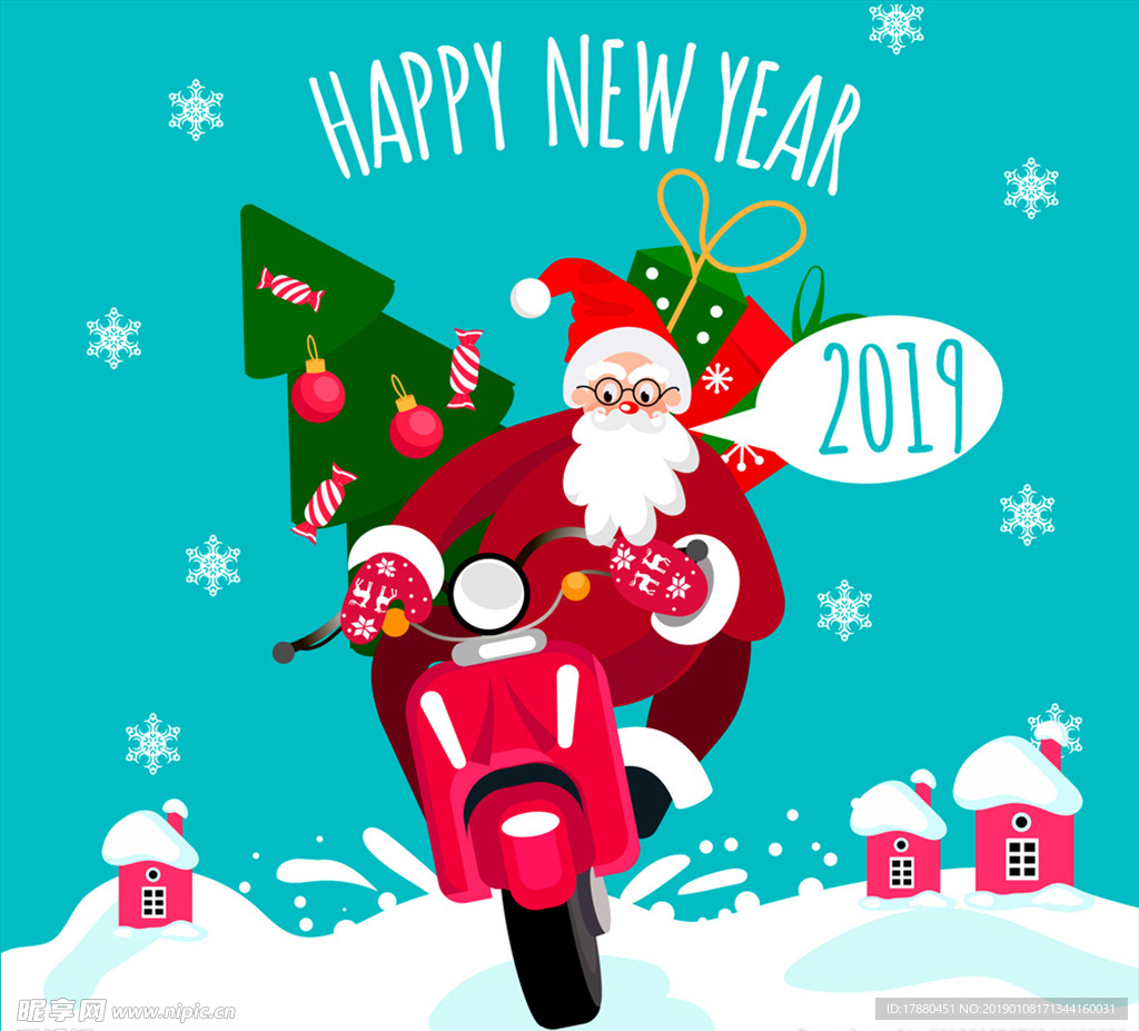 创意新年骑摩托车的圣诞老人