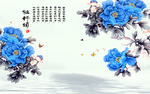 富贵蓝色牡丹花国画