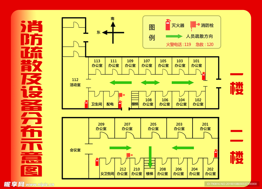 消防疏散及设备分布示意图