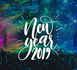 彩绘庆典人群2019年艺术字