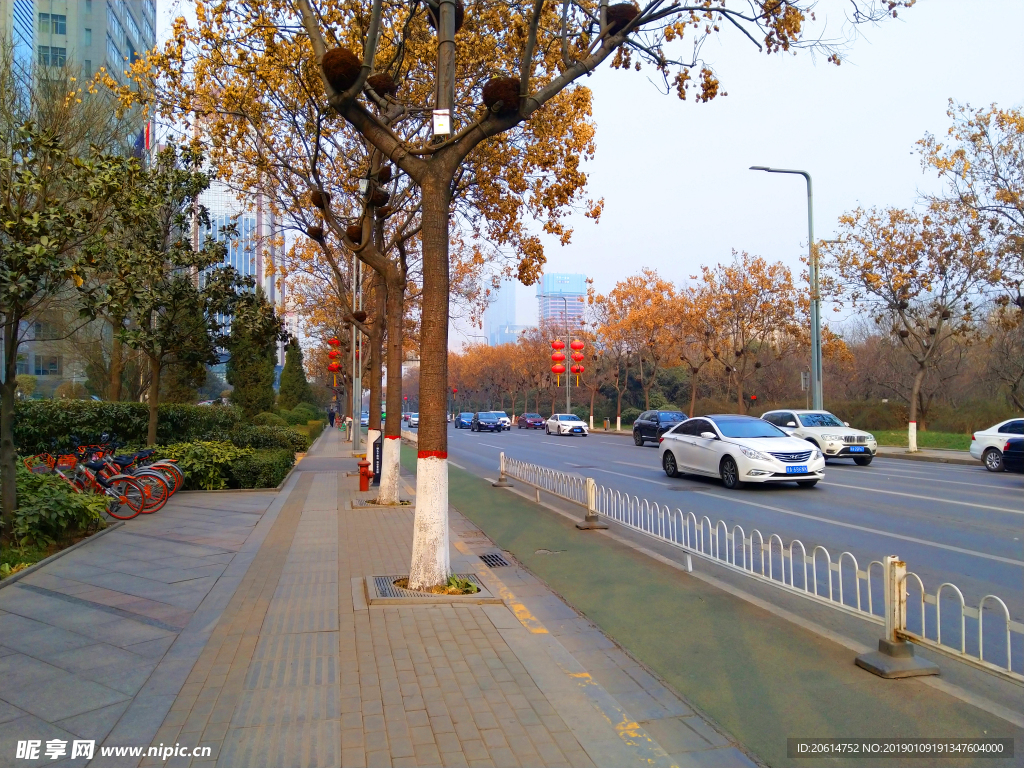 日暮下的城市道路风景