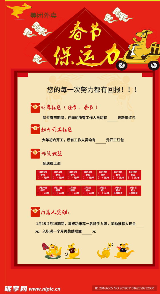 美团外卖春节保运力海报