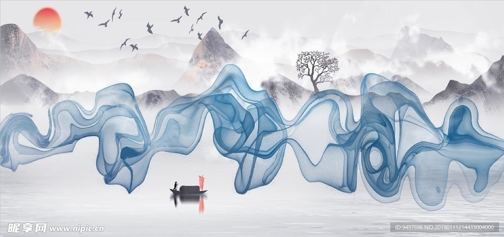 抽象意境水墨山水画
