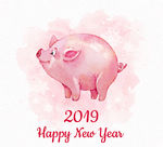 2019水彩猪年新年