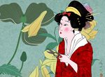 侍女花卉工笔图