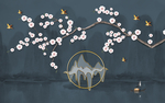 中式山水花鸟玄关屏风背景墙底纹