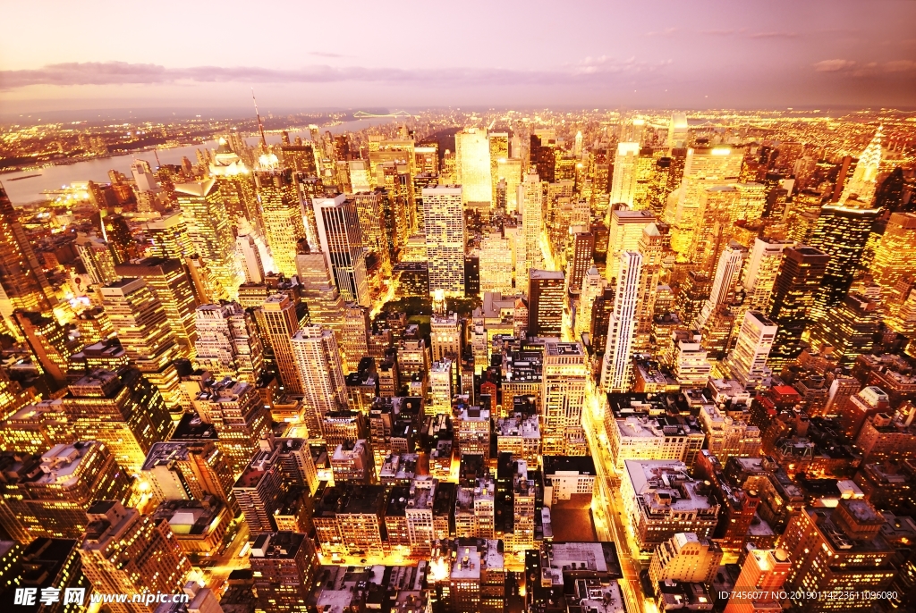高清城市夜景鸟瞰图风景画
