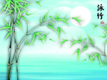 浅蓝色清新竹文化壁画背景墙