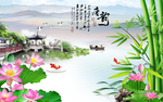 湖泊诗词风景竹文化壁画背景墙