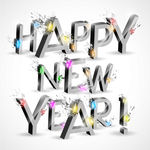 银色立体新年快乐艺术字矢量图