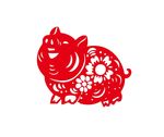 红色花纹生肖猪剪纸